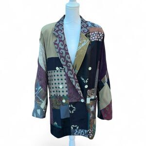 Donna Jessica Patchwork Blazer Jacket Womens Size 1 Silk Blend Artwear Boho VTG